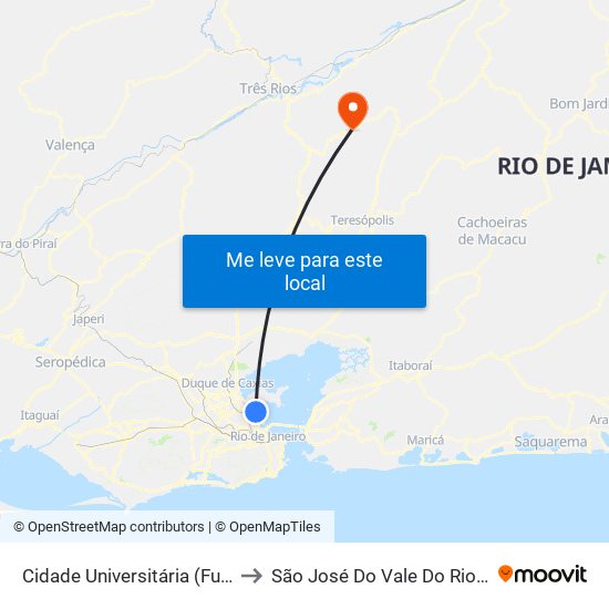 Cidade Universitária (Fundão) to São José Do Vale Do Rio Preto map