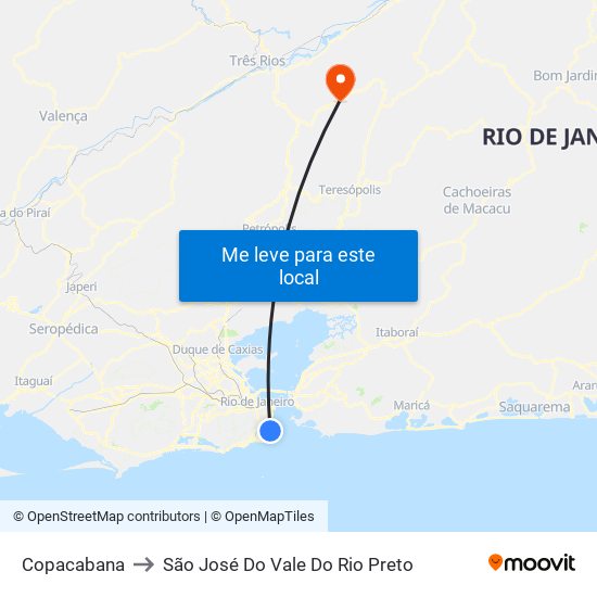 Copacabana to São José Do Vale Do Rio Preto map