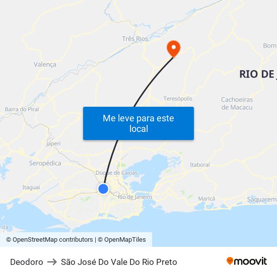 Deodoro to São José Do Vale Do Rio Preto map