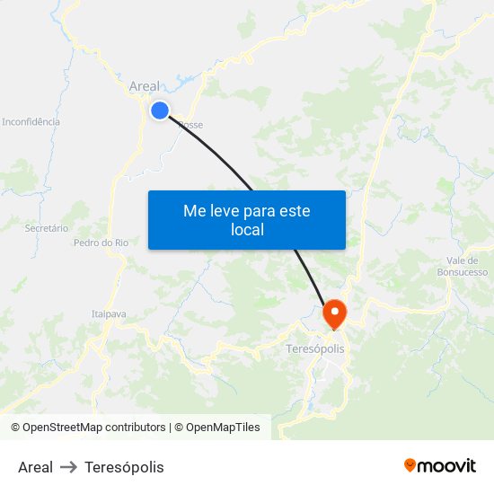 Areal to Teresópolis map