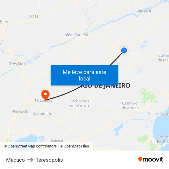 Macuco to Teresópolis map
