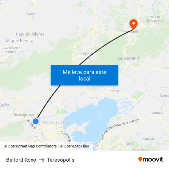 Belford Roxo to Teresópolis map