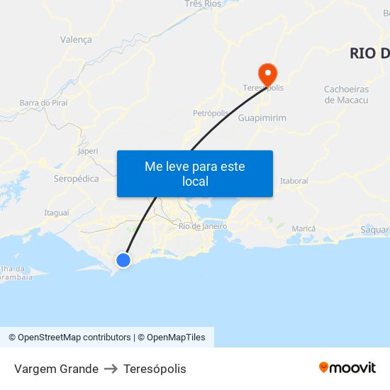 Vargem Grande to Teresópolis map