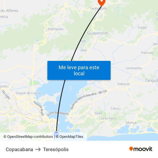 Copacabana to Teresópolis map