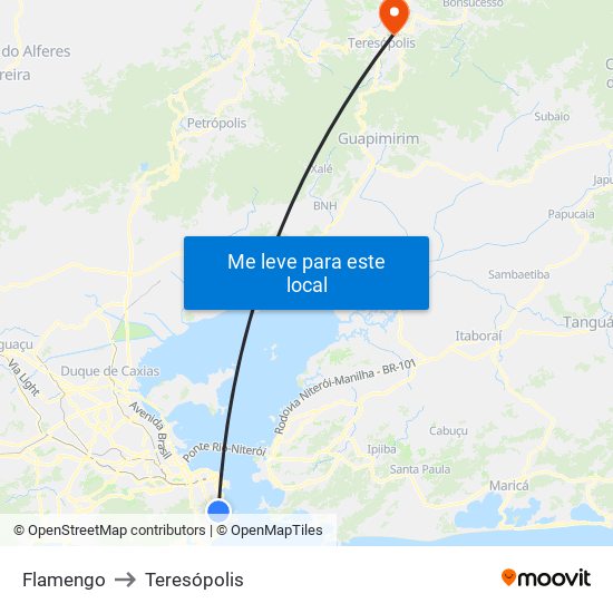 Flamengo to Teresópolis map