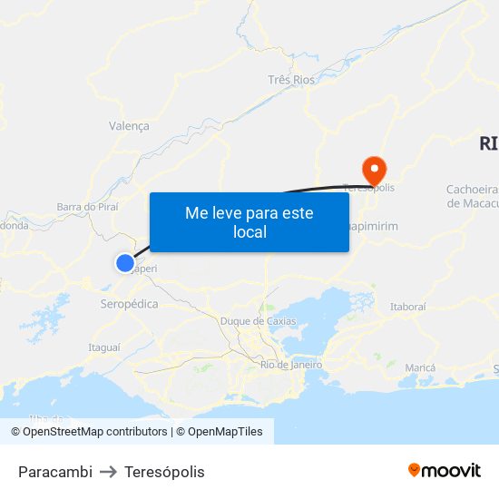 Paracambi to Teresópolis map
