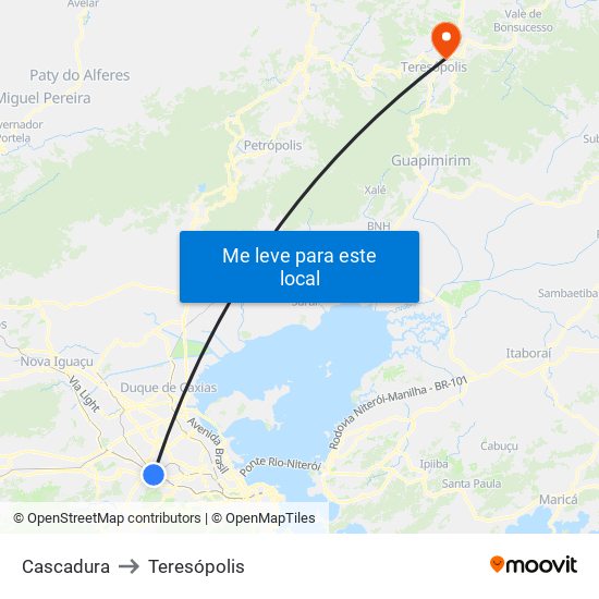 Cascadura to Teresópolis map