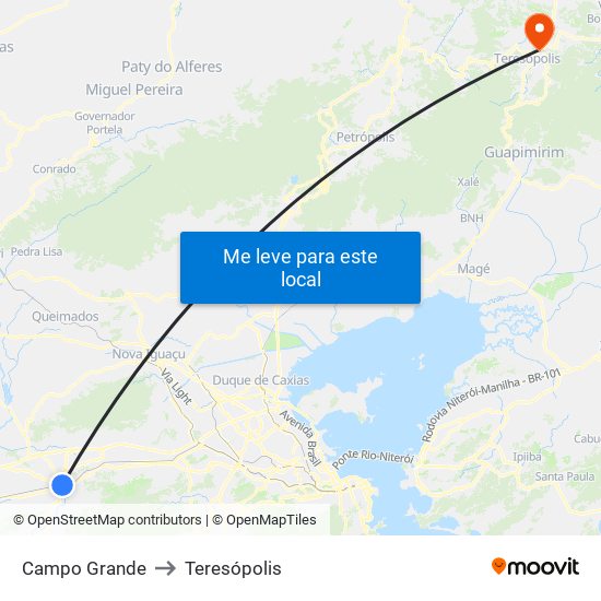 Campo Grande to Teresópolis map