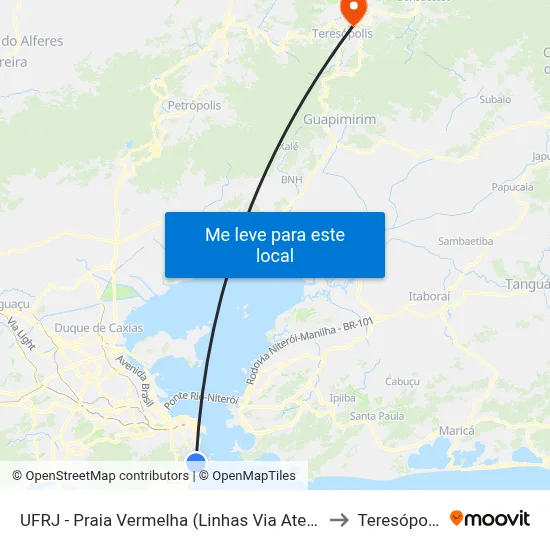 UFRJ - Praia Vermelha (Linhas Via Aterro) to Teresópolis map