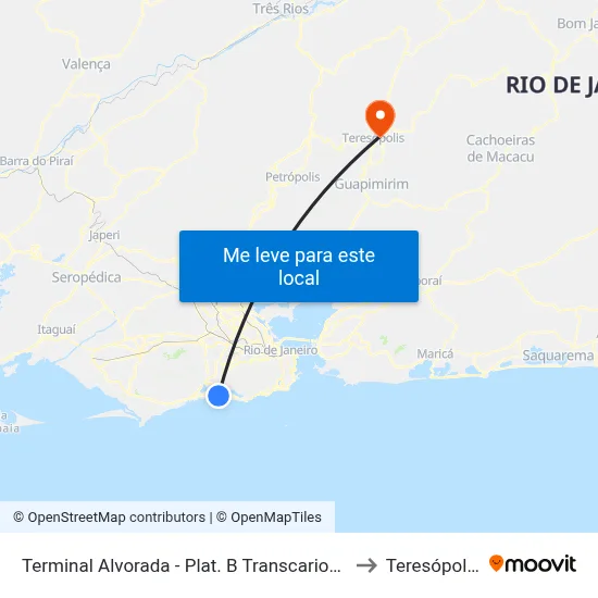 Terminal Alvorada - Plat. B Transcarioca to Teresópolis map