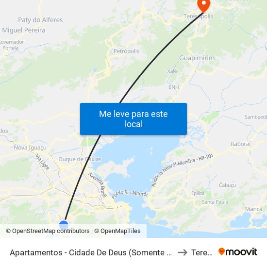Apartamentos - Cidade De Deus (Somente Sentido Linha Amarela / Cidade De Deus) to Teresópolis map