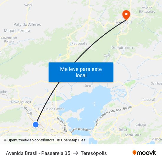 Avenida Brasil - Passarela 35 to Teresópolis map