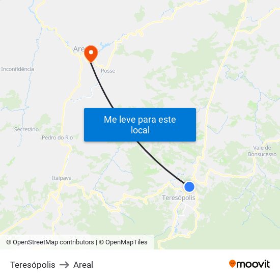 Teresópolis to Areal map