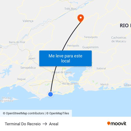 Terminal Do Recreio to Areal map