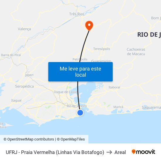 UFRJ - Praia Vermelha (Linhas Via Botafogo) to Areal map