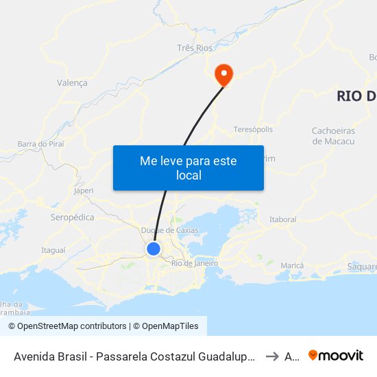 Avenida Brasil - Passarela Costazul Guadalupe (Sentido Zona Oeste) to Areal map