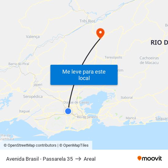 Avenida Brasil - Passarela 35 to Areal map
