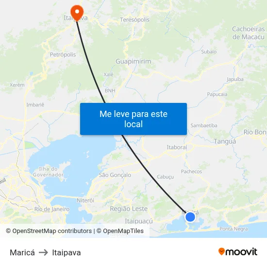 Maricá to Itaipava map