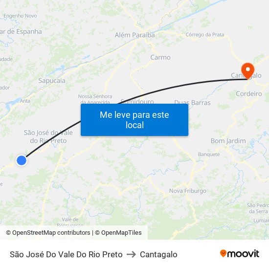 São José Do Vale Do Rio Preto to Cantagalo map