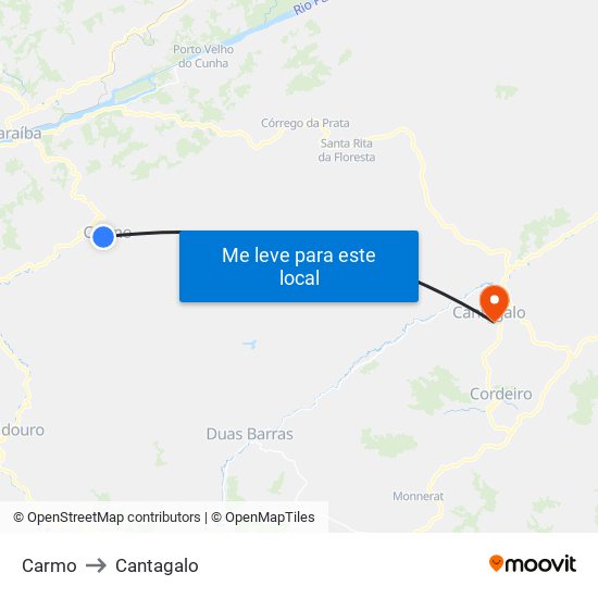 Carmo to Cantagalo map