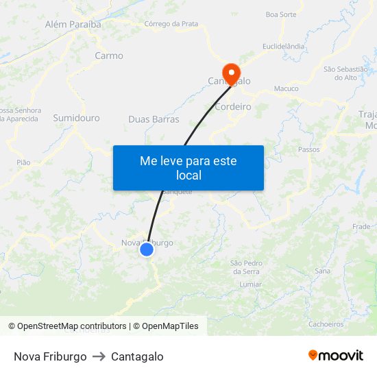 Nova Friburgo to Cantagalo map