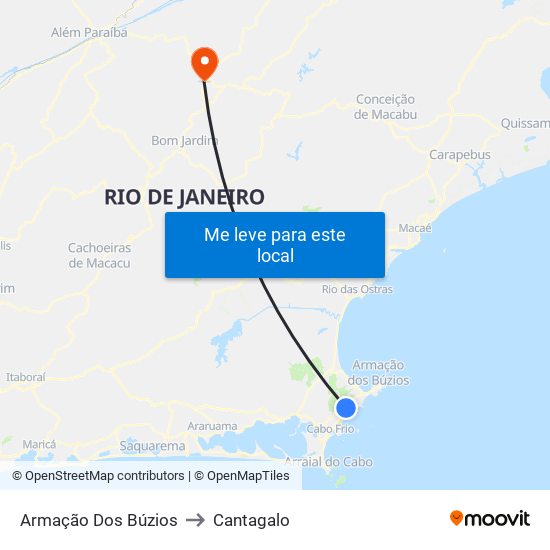 Armação Dos Búzios to Cantagalo map