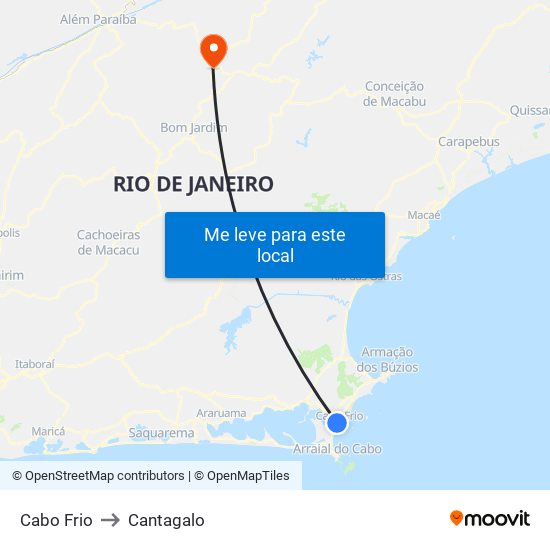 Cabo Frio to Cantagalo map
