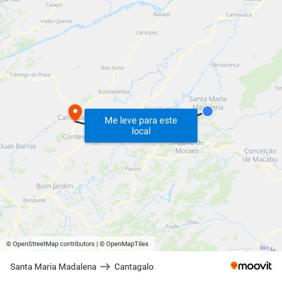 Santa Maria Madalena to Cantagalo map