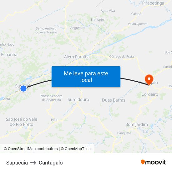 Sapucaia to Cantagalo map