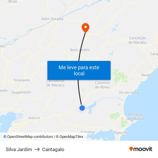 Silva Jardim to Cantagalo map