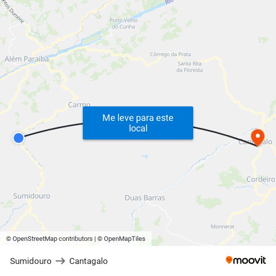 Sumidouro to Cantagalo map