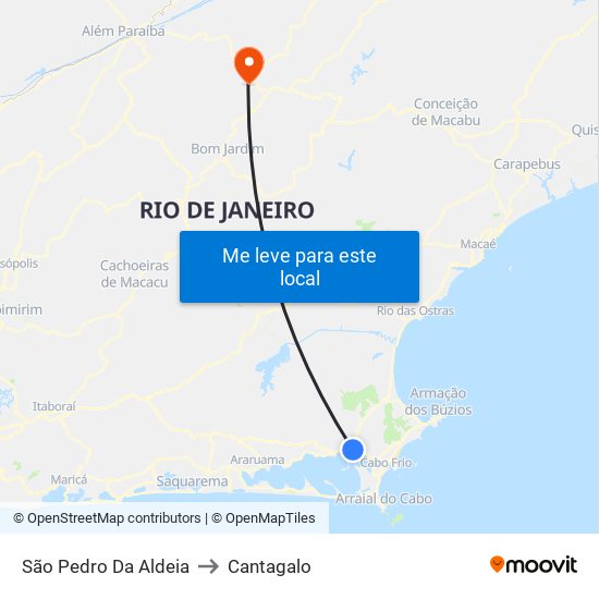 São Pedro Da Aldeia to Cantagalo map