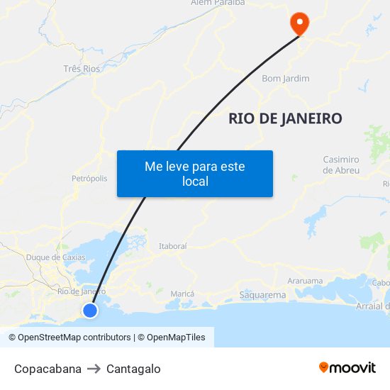 Copacabana to Cantagalo map