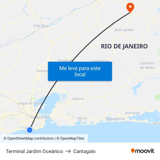 Terminal Jardim Oceânico to Cantagalo map