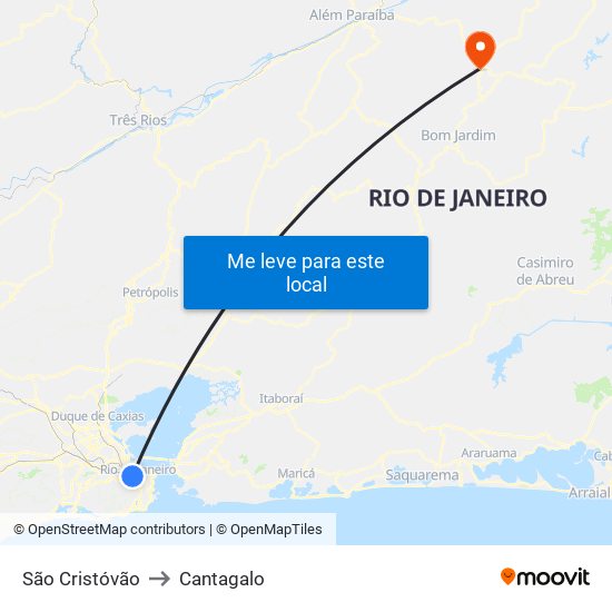 São Cristóvão to Cantagalo map