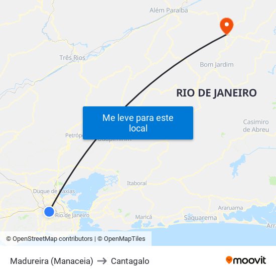 Madureira (Manaceia) to Cantagalo map