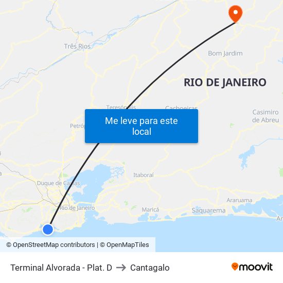Terminal Alvorada - Plat. D to Cantagalo map