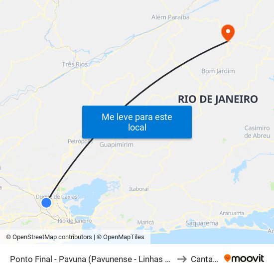 Ponto Final - Pavuna (Pavunense - Linhas 615, 687 E 688) to Cantagalo map