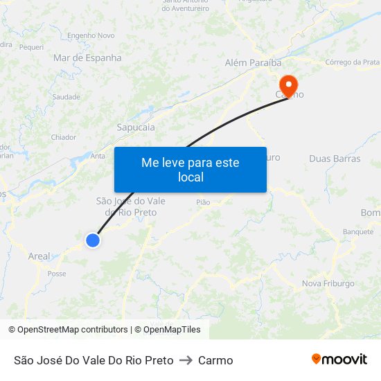 São José Do Vale Do Rio Preto to Carmo map
