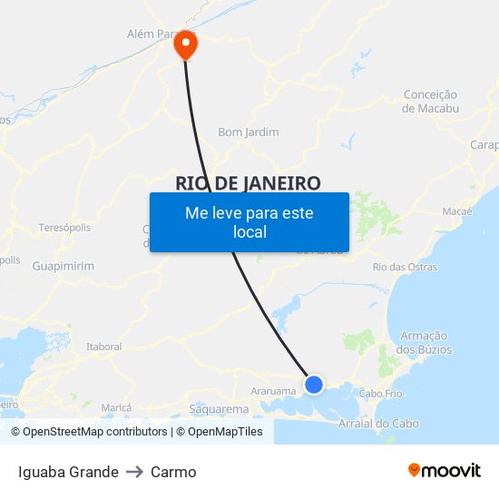 Iguaba Grande to Carmo map