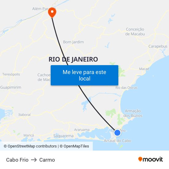Cabo Frio to Carmo map