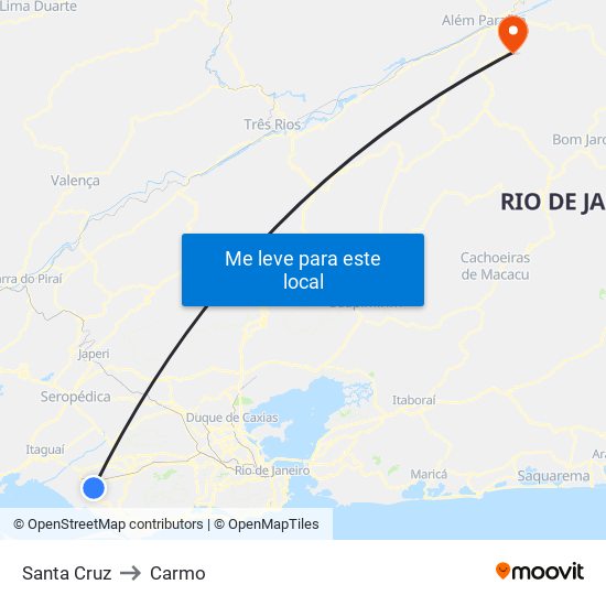 Santa Cruz to Carmo map