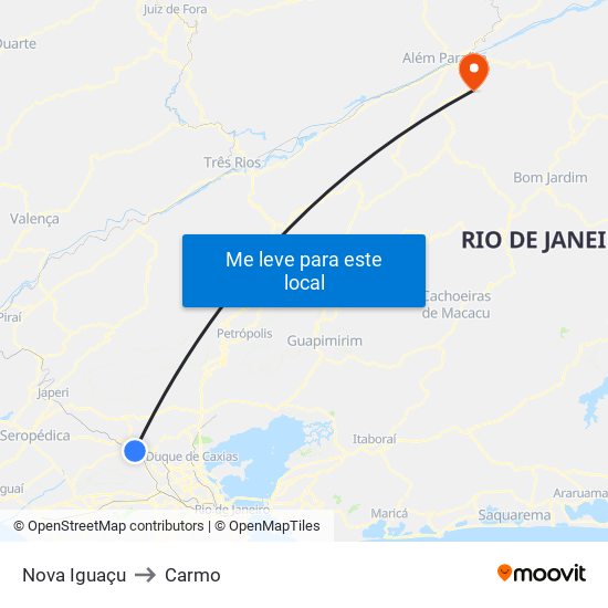 Nova Iguaçu to Carmo map
