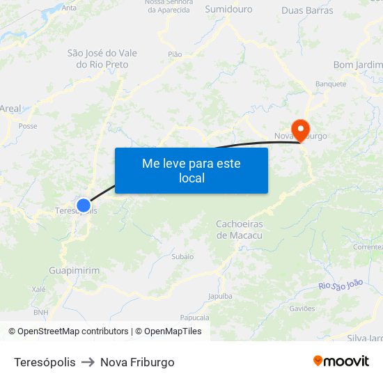 Teresópolis to Nova Friburgo map