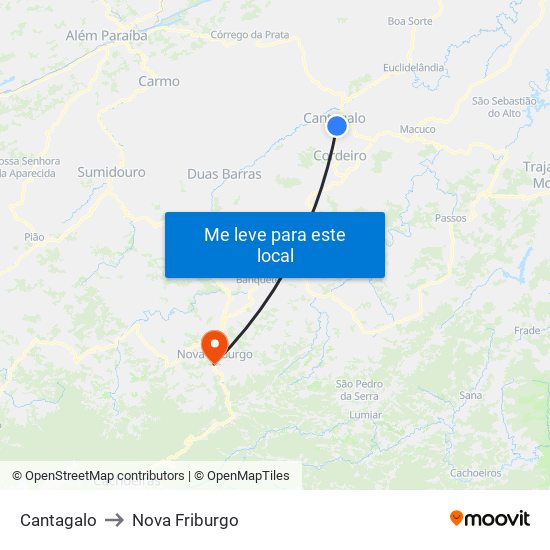 Cantagalo to Nova Friburgo map