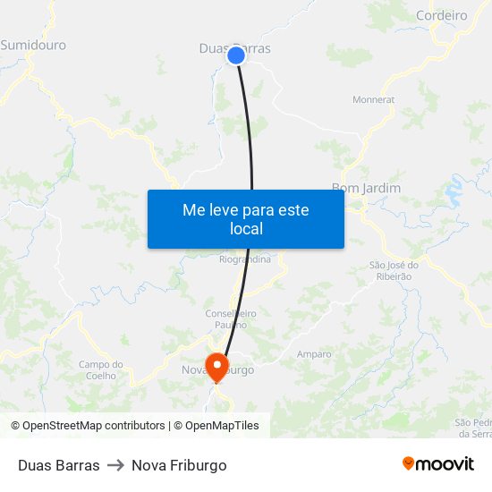 Duas Barras to Nova Friburgo map