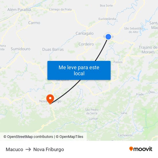 Macuco to Nova Friburgo map