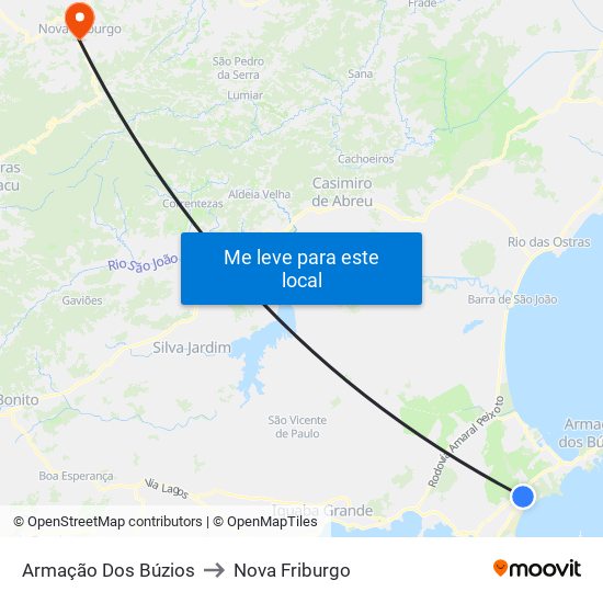 Armação Dos Búzios to Nova Friburgo map
