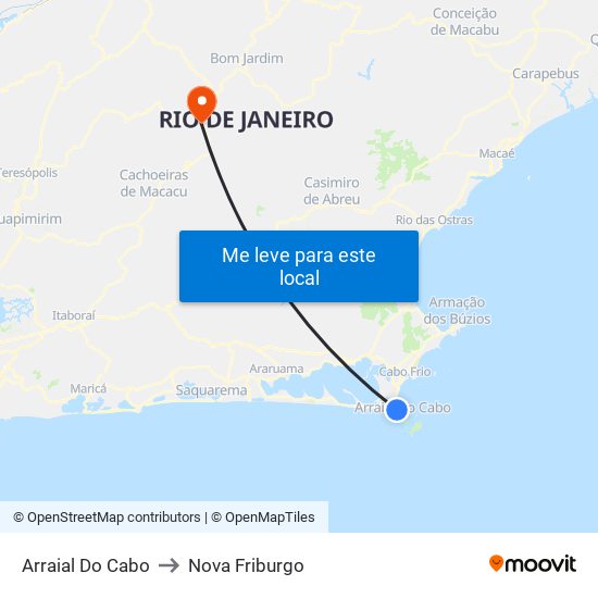 Arraial Do Cabo to Nova Friburgo map