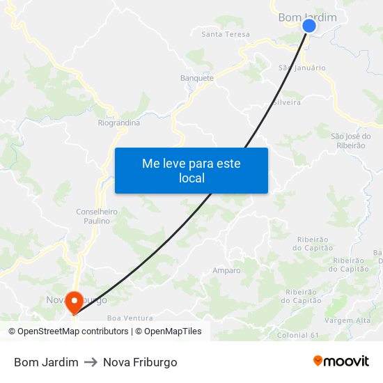 Bom Jardim to Nova Friburgo map